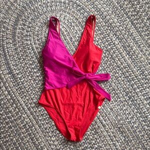 Summersalt Red and Pink Wrap-Style One Piece Swimsuit